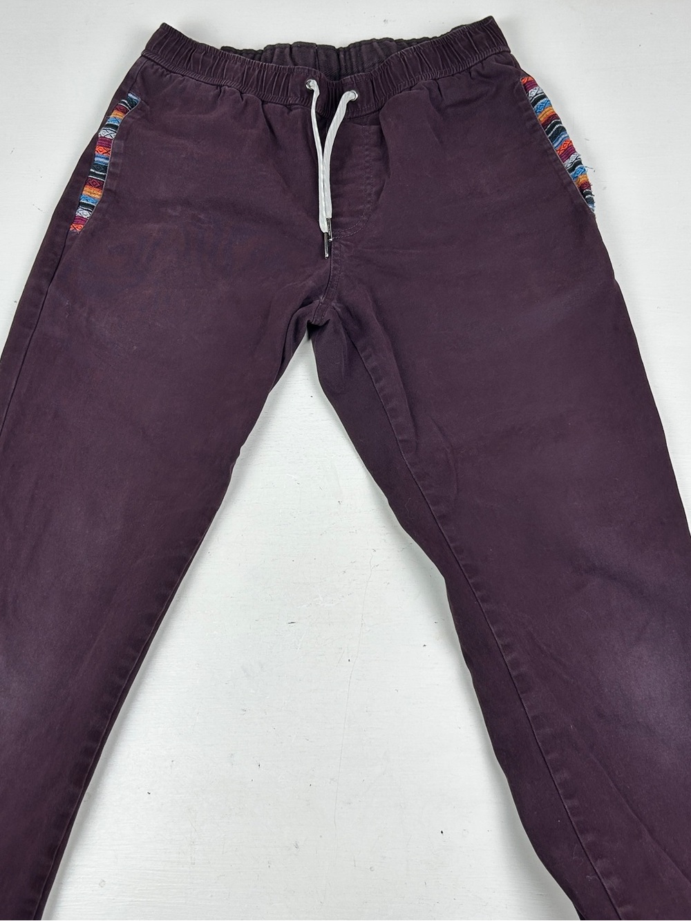 Wowie Pants Mens Small Hoth Jogger Drawstring Aztec Trim Purple Plum
